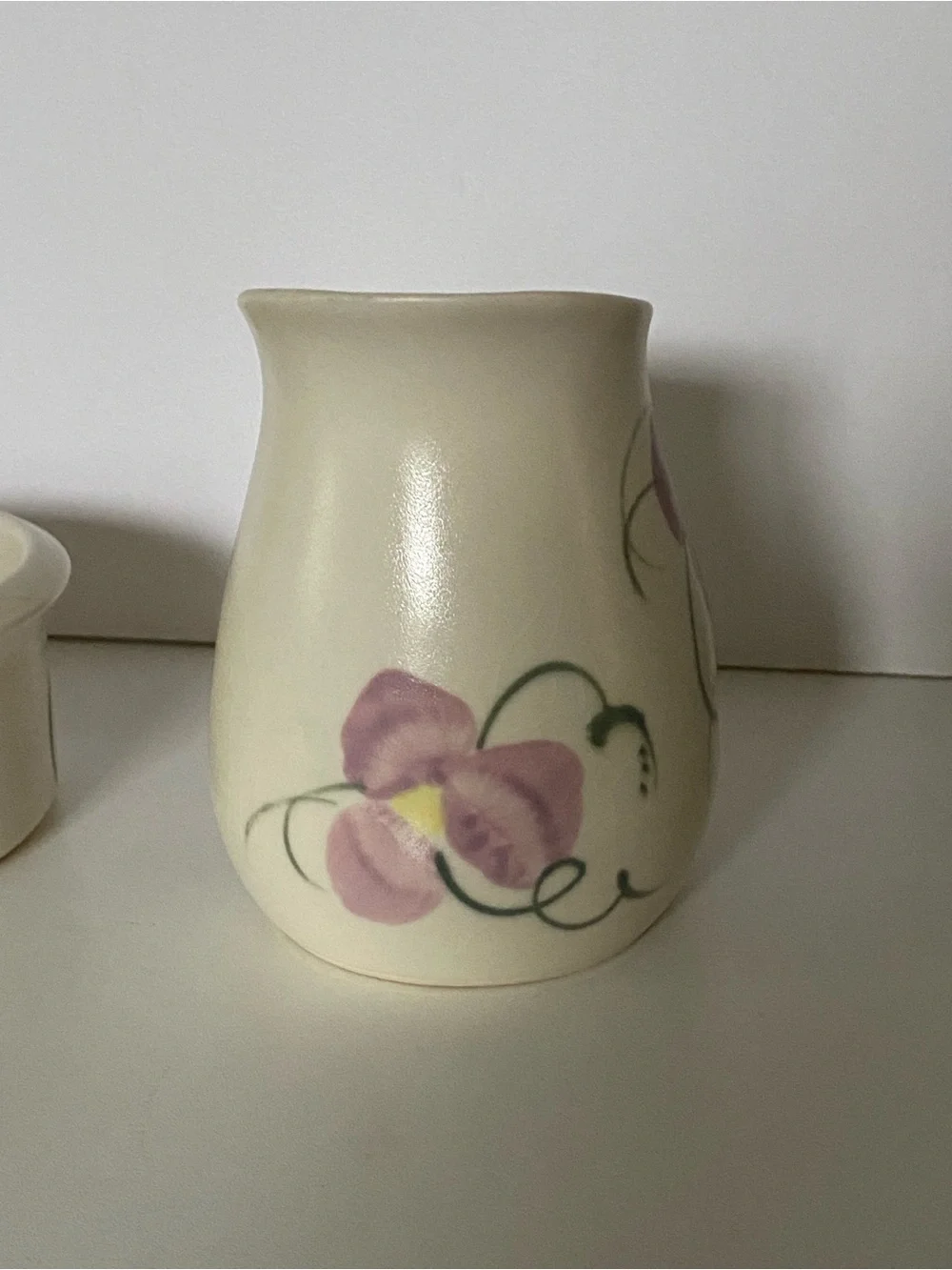 Creamer and Sugar Bowl Vintage Hand Thrown Pottery Hand Painted Signed floral